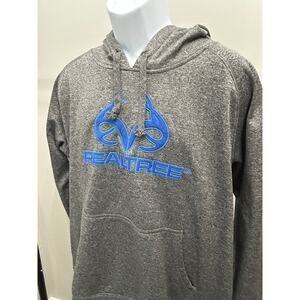Realtree Hoodie Gray Blue Logo Long Sleeve Pullover Casual Activewear XL
